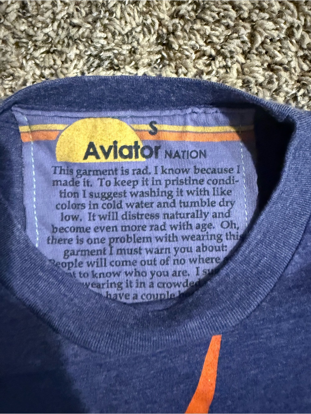 Aviator Nation Blue Tee with Orange-to-Purple Lightning Bolt - Picture 2 of 2
